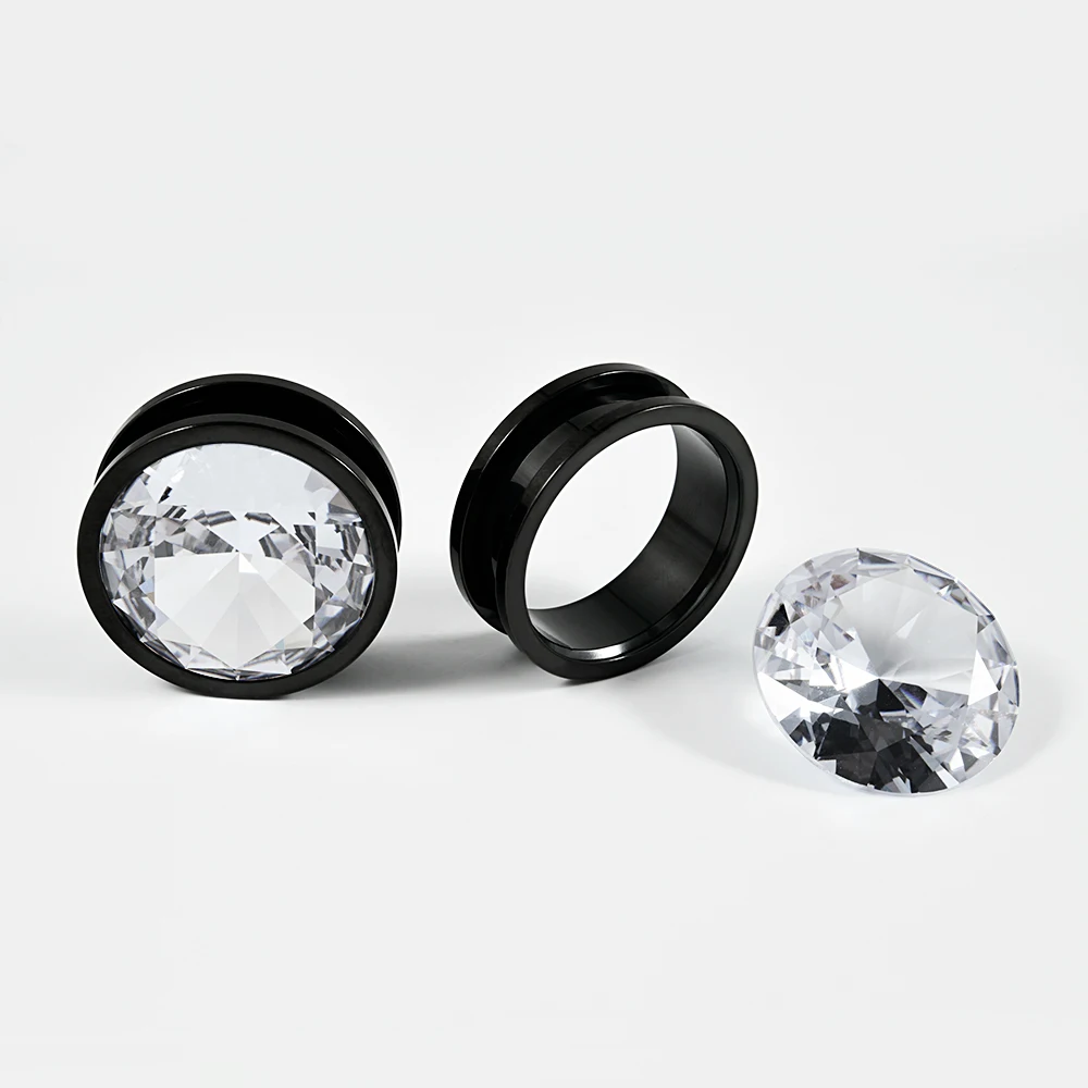 1Set Stainless Steel DIY 4 Color Zircon Ear Plugs Screw Ear Gauge Flesh Stretchers Punk Piercing Earrings Body Piercing Jewelry