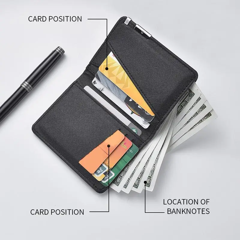 Black Faux Leather Slim Business-Style Wallet With Multiple Card Slots Credit Card & Driver's License Holder Geometric Design