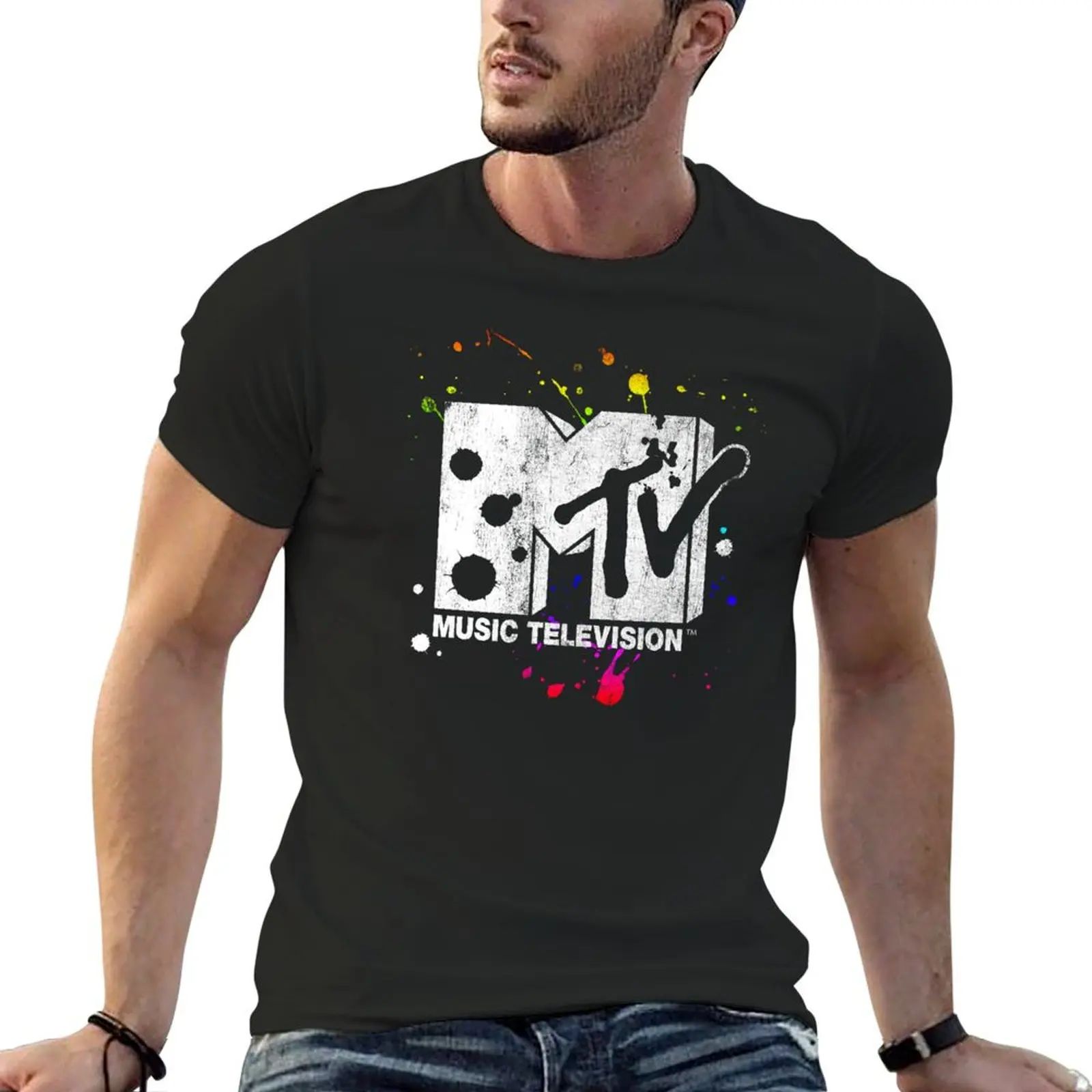 

MTV Paint Splatter Logo T-shirt plain summer tops new edition men clothings