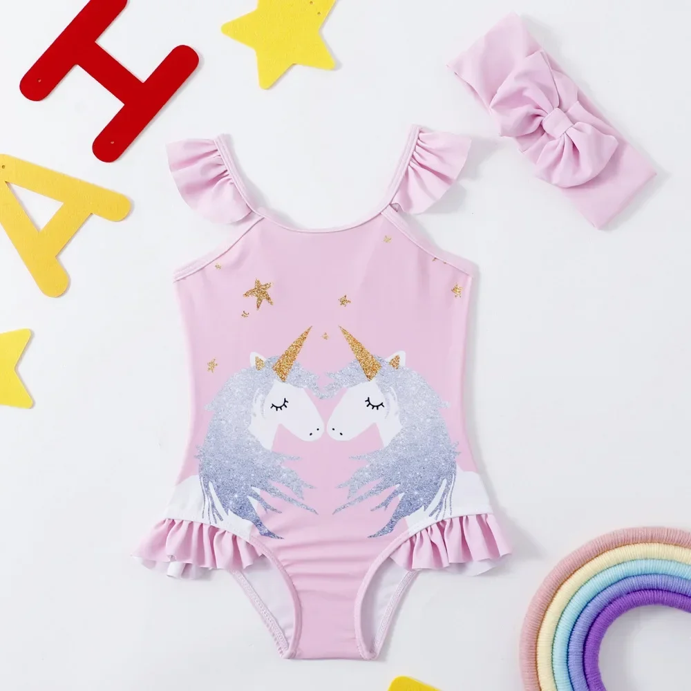 Costume da bagno intero per ragazze estive, costumi da bagno per bambini, senza maniche, ad asciugatura rapida, simpatico cartone animato, per le vacanze, costume da bagno per bambini