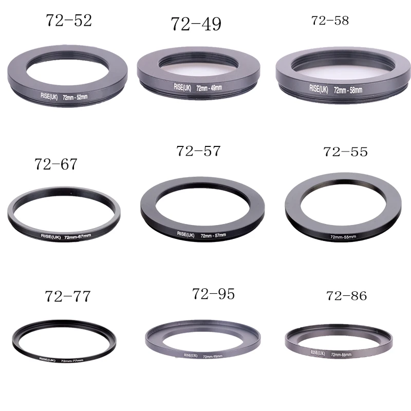 72Mm-49Mm/72-52/72-55/72-57/72-58/72-62/72-67/72-74/72-77Mm/72Mm-82Mm/72Mm-86Mm/72Mm-95Mm Step Up Step Down Filter Ring Adapter