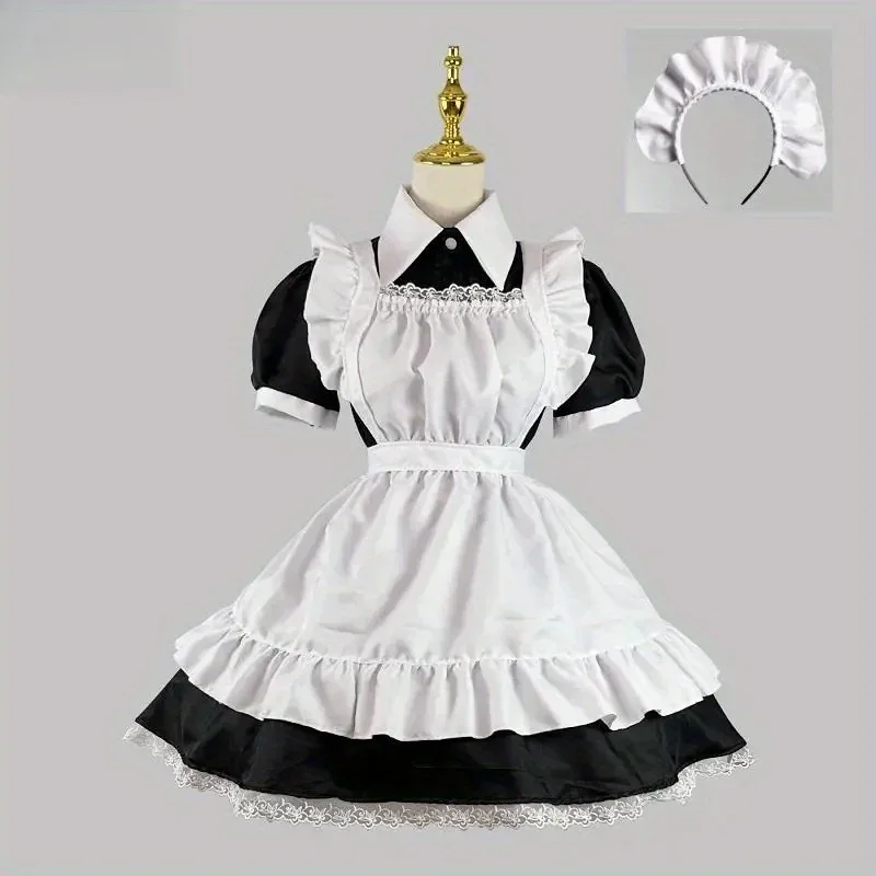 Женское милое платье горничной, наряд горничной, фартук, платье, переодевание, платье экономки, японская униформа, карнавальный костюм на Хэллоуин