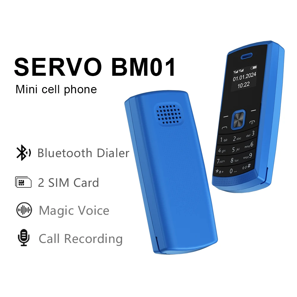 

SERVO BM01 Dual SIM Cards Minimal Mobile Phone Auto Call Recording Blacklist Bluetooth Dialer Keyboard 2G GSM Small Mobile Phone