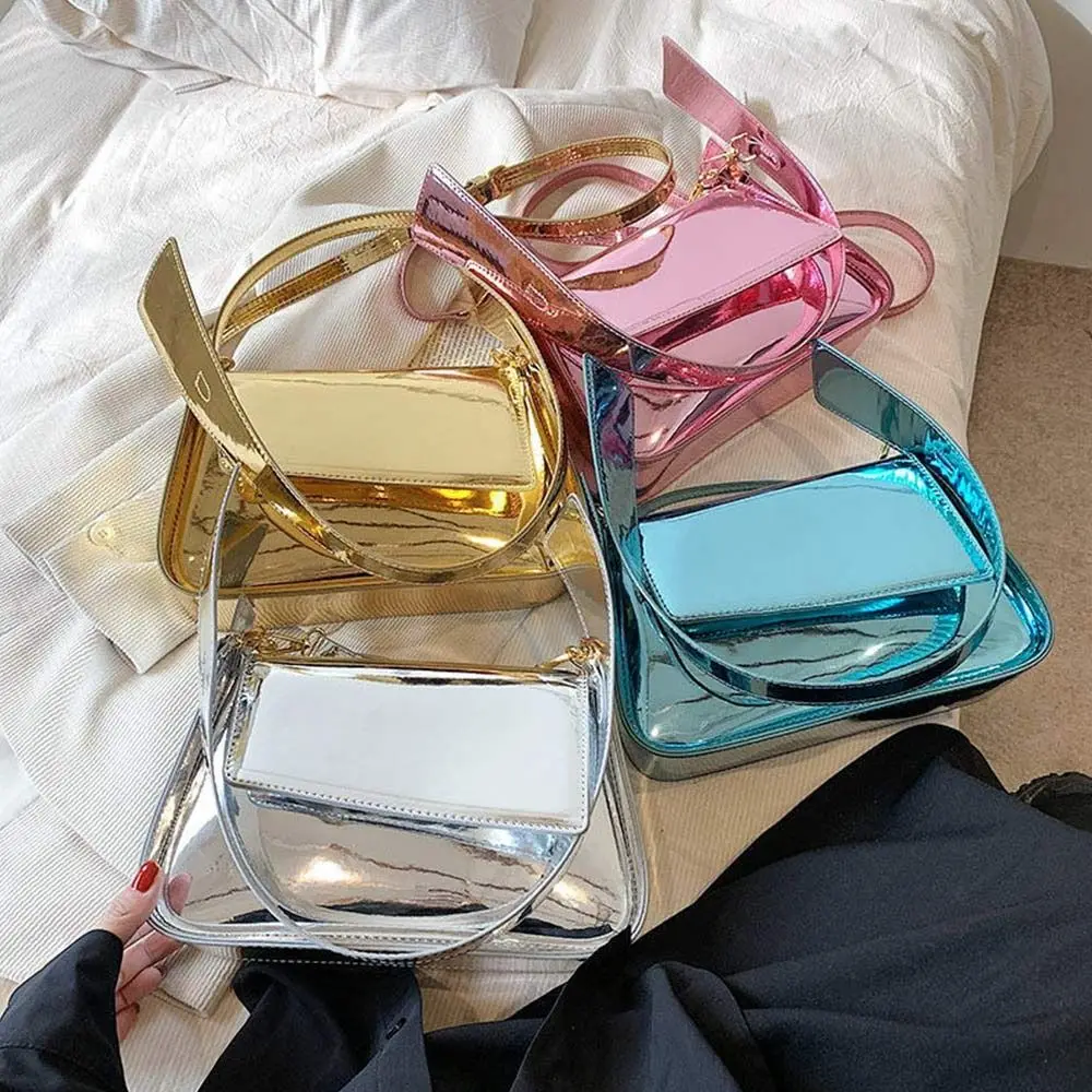 Silver Shouder Bags for Women 2023 Y2K Glossy PU Leather Crossbody Bag Exquisite Luxury Brand Female Underarm Handbags Purse