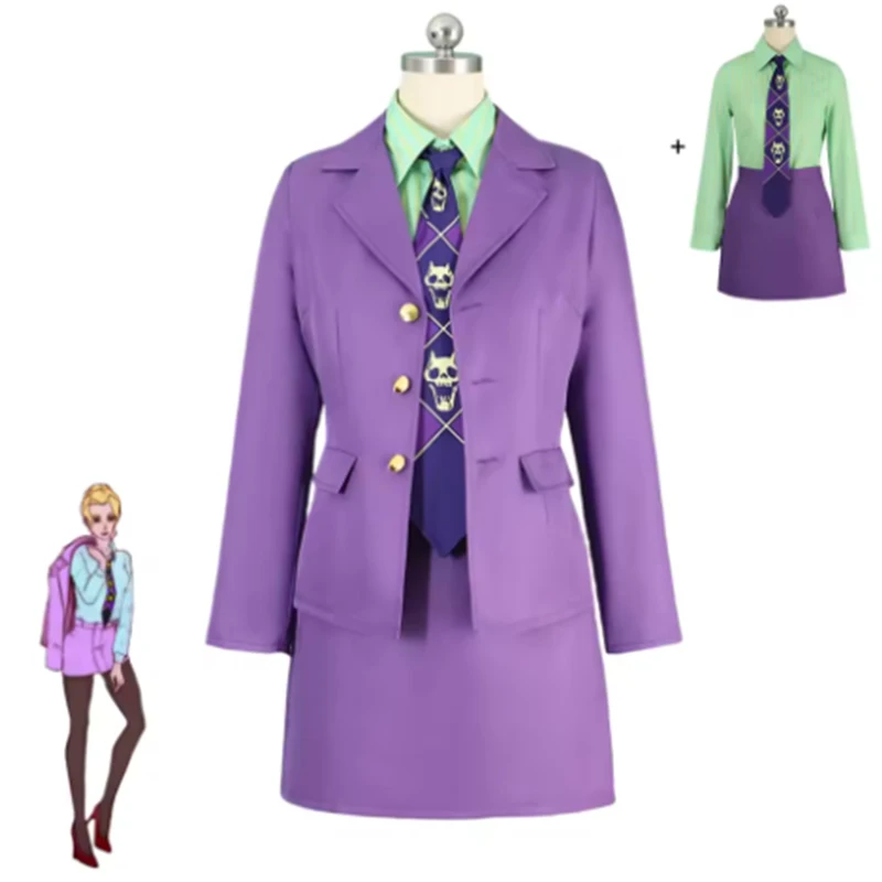 

Аниме JoJo's Bizarre Adventure Кира Йошикаге косплей костюм женский фиолетовый стиль женское пальто рубашка юбка женский сексуальный праздничный костюм