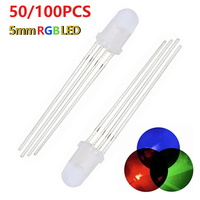 50/100pcs 5mm Full-color RGB LED Common Cathode/ Anode Red/green/blue Light Emitting Diode F5 Diffused Diodes 4Pin for Arduino