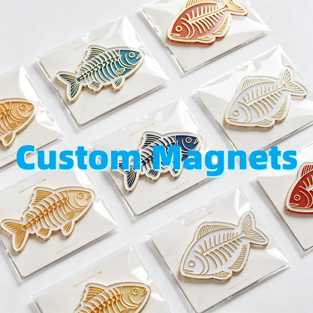 Custom Fridge Magnet Fish Bone Metal Enamel Refrigerator Magnet Ocean Animal Kitchen DIY Decor Gift