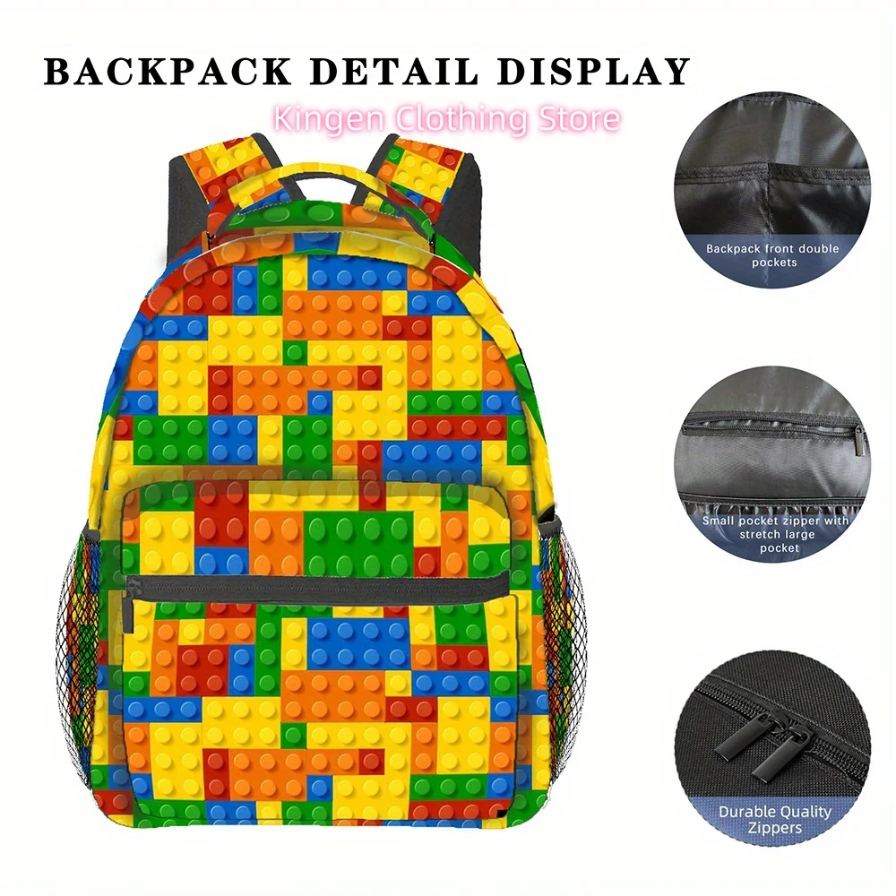 Block pattern Large Capacity Backpack - Lightweight Laptop Backpack with Adjustable Shoulder Straps, Spacious Main Compartment