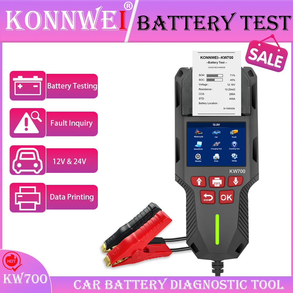 

KONNWEi 12V-24V Automotive Battery Diagnostic Tool Battery Voltage Testing Fault Data Printing Viewing Car Battery Scanning Tool