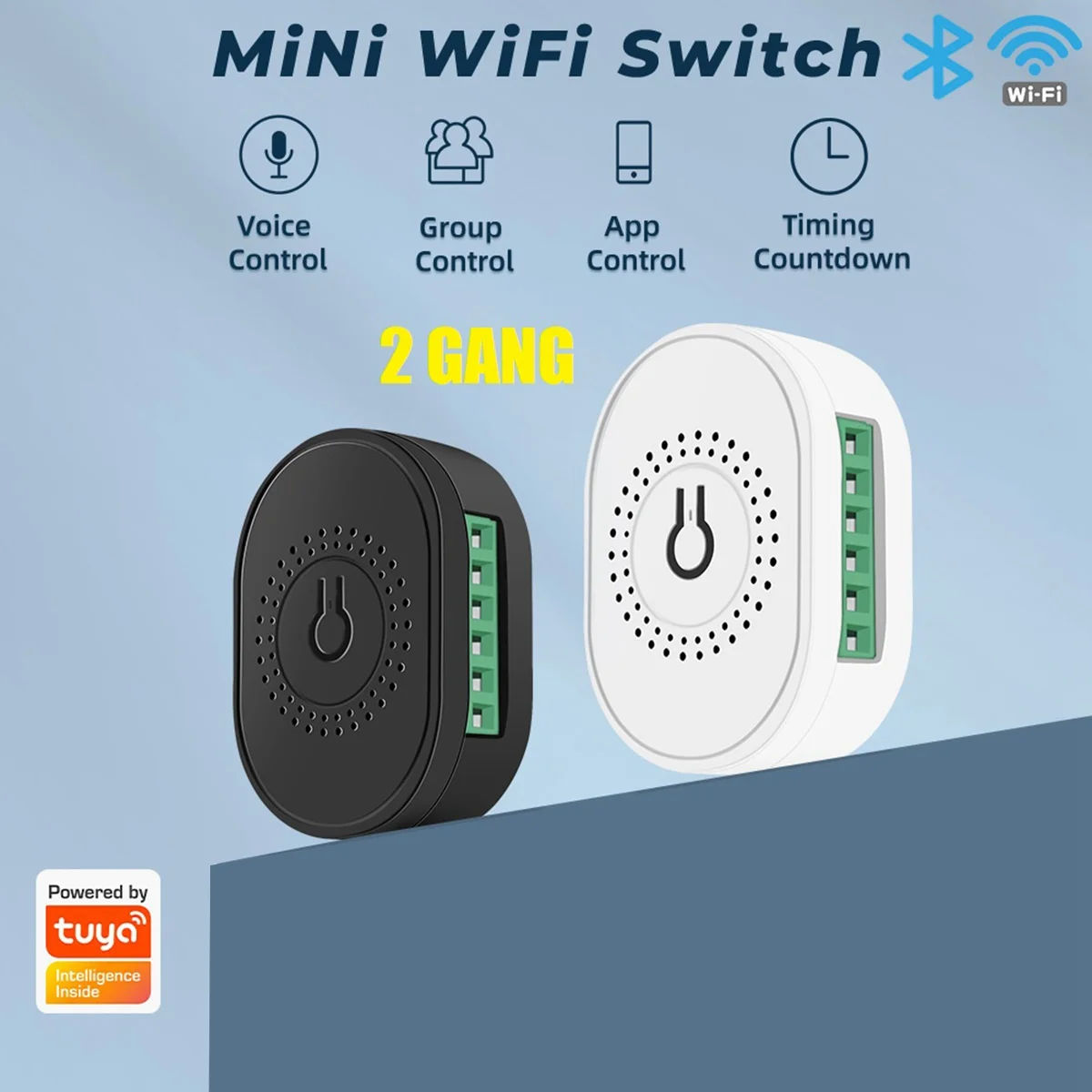 2CH Tuya WiFi Switch Fan Controller Smart Home Stepless Speed Switch Voltage Regulator for Alexa Smart Life Black