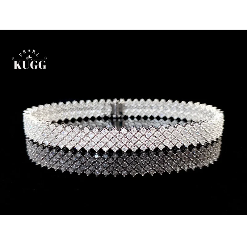 KUGG 100% 18K White Gold Bracelet Luxury Shiny Design 5.50carat Real Natural Diamond Bracelet for Women High Party Jewelry