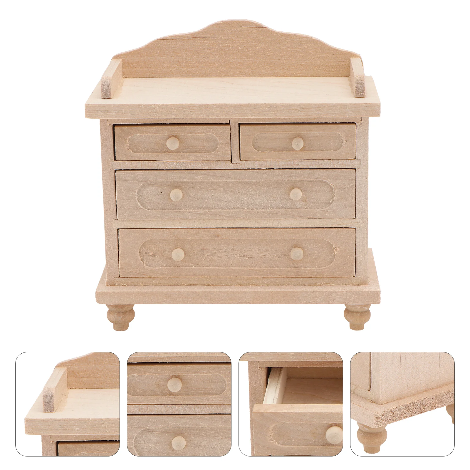 Mini House Wooden Cabinet Exquisite Craftsmanship Lifelike Details Lightweight Compact Movable Drawers Mini Furniture