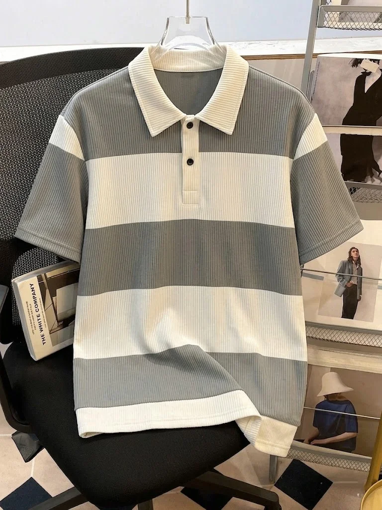 Men's Summer Gray-White Stripe - Polo Shirt Pique recension och pris