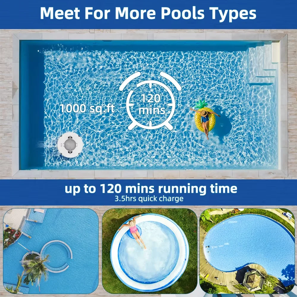 Redkey S100 Robot Pool Cleaner Cordless 28W 5200mAh 130-Min 180μm Filtration Auto-Cleaning Pool Vacuum Cleaner IPX8 Waterproof