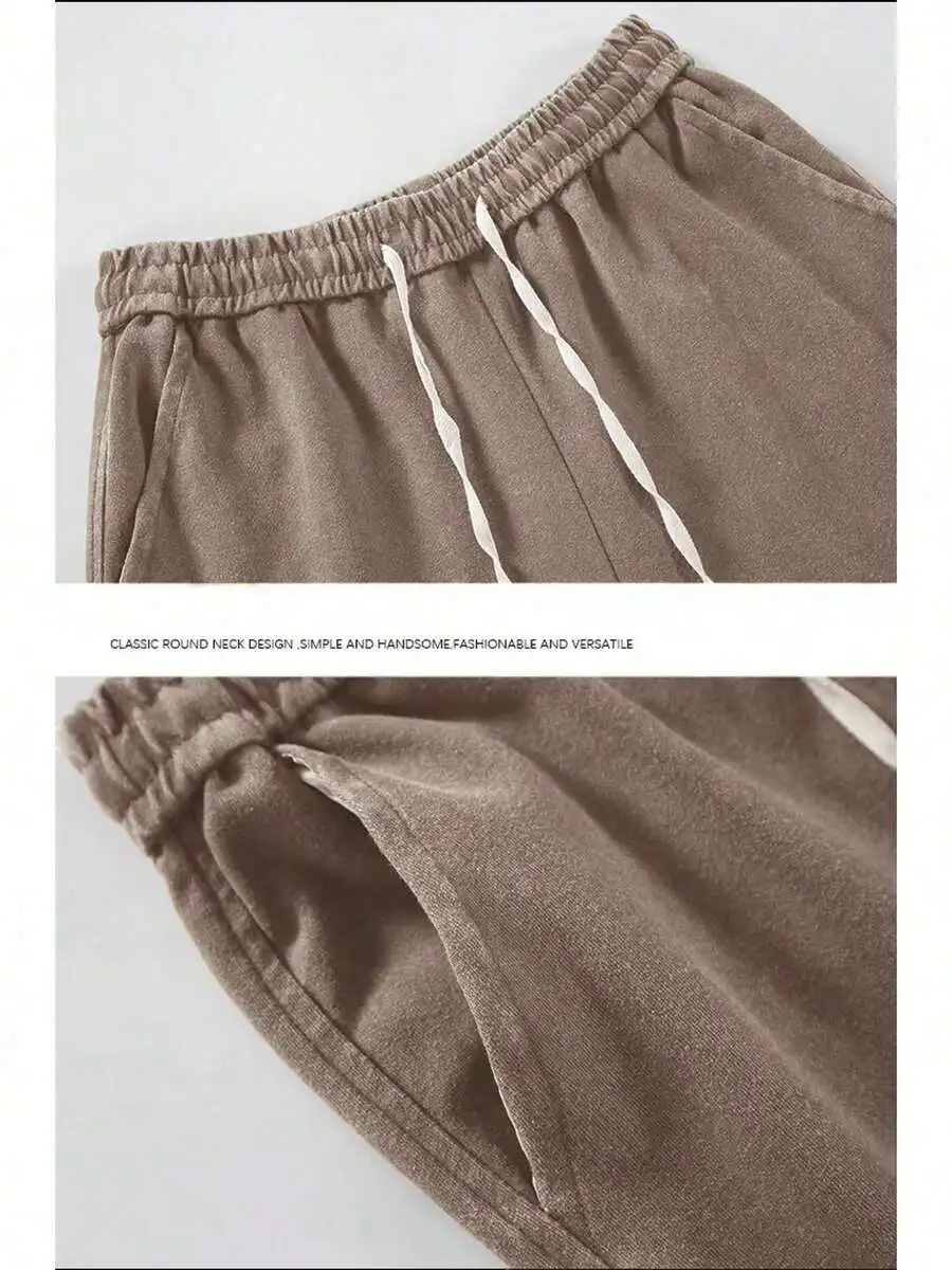 

Vintage Washed Cotton Shorts Elastic Drawstring Waist Loose Fit Casual Streetwear For Men