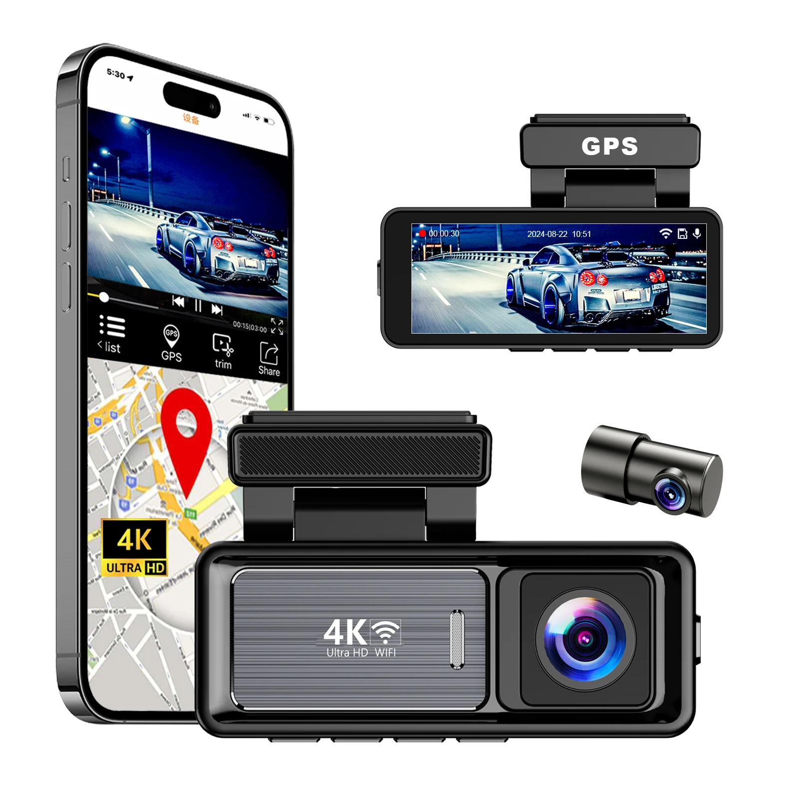 

Hot Sales Car Black Box CAR DVR Wifi Gps Dashcam 4k Front and Rear Dual Lens Dash Camera HD Night Vision Dual Lens 4k Dash Cam