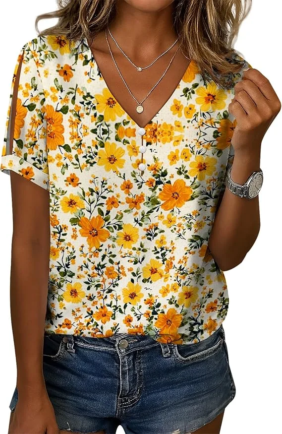 

Women's fashion pearl casual summer top ladies sexy v-neck shirt business formal work shirt