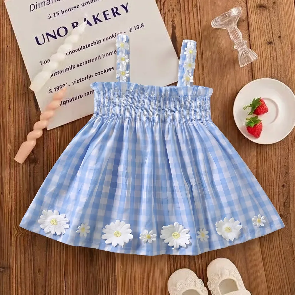(0-6 Jahre) 2026 Sommer Strand Baby Mädchen Ärmelloses Kariertes Kleid für Mädchen Sommerkleid Niedliches Mädchenkleid Strandkleid Trägerkleid