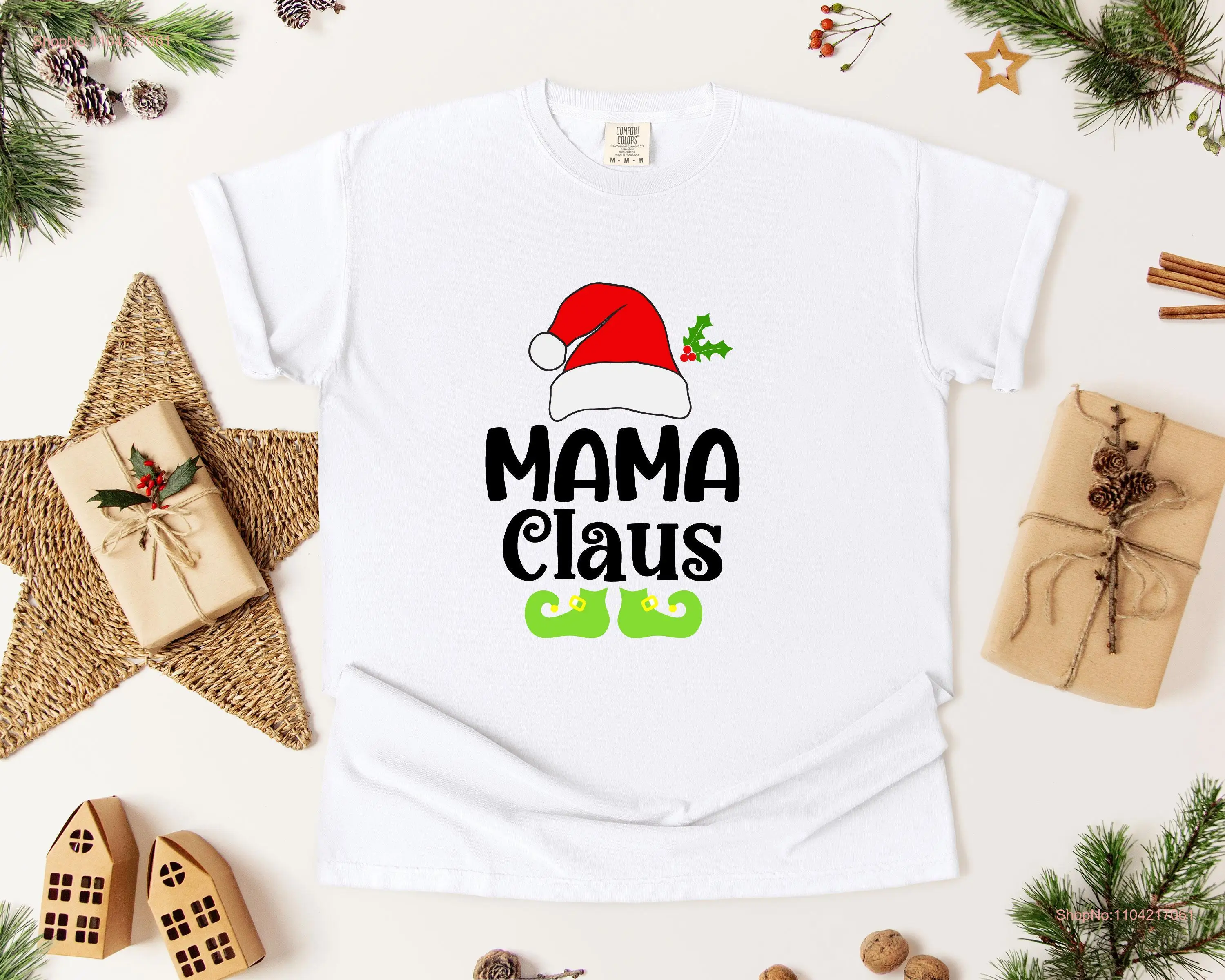 Comfort Colors Mama Claus T Shirt Premium Christmas for Moms Santa Hat Elf Shoe Design Cozy Holiday Idea