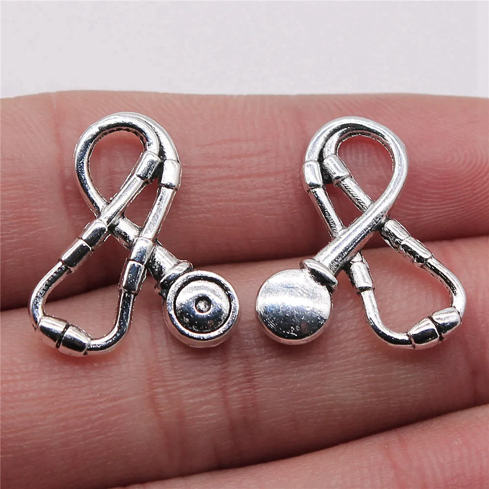 10pcs/lot 18x23mm Stethoscope Charms For Jewelry Making Antique Silver Color 0.71x0.91inch