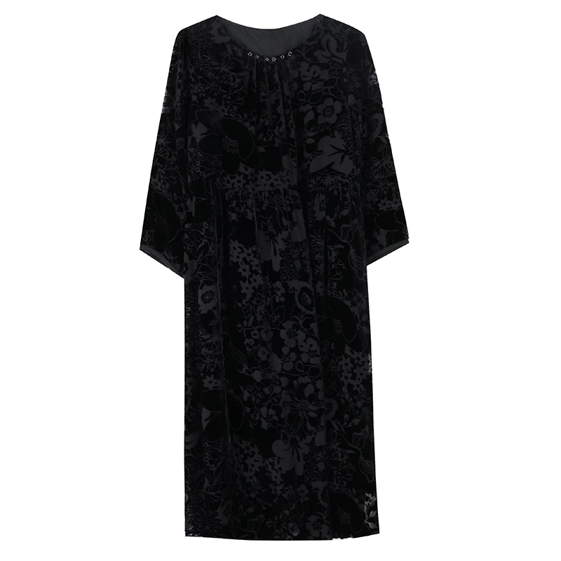 Robe mi-longue à fleurs noires pour femmes, style Boho, manches longues, nouvelle collection printemps été 2024, mode coréenne, robe de soirée élégante