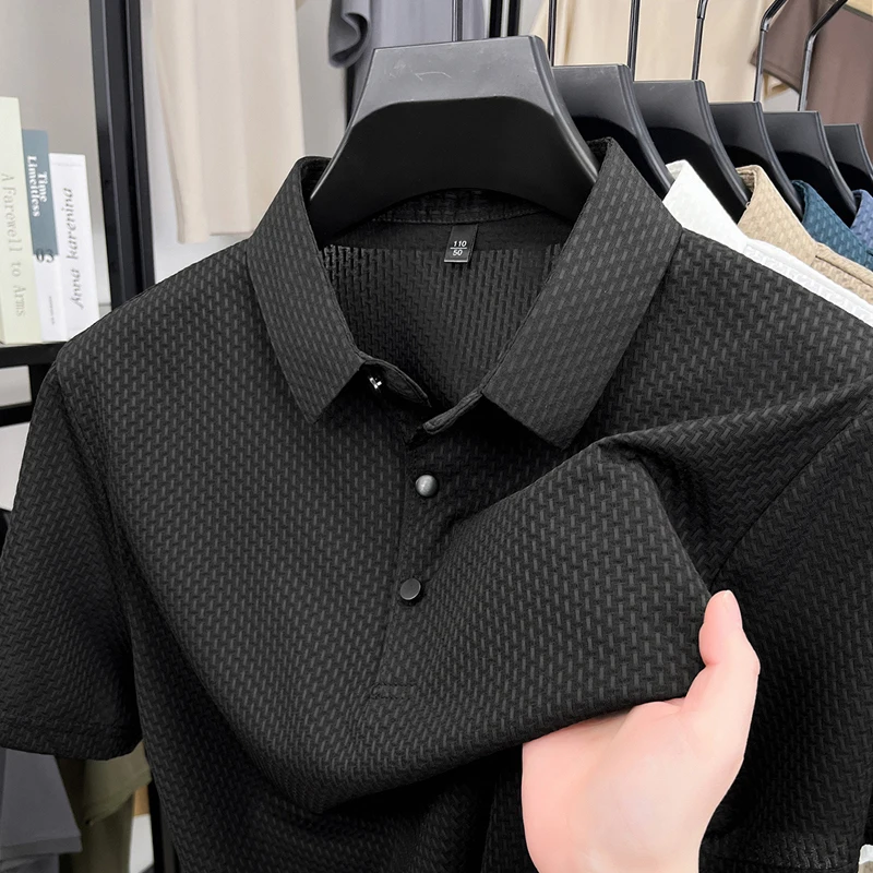 

2025 Men's Summer Cool Seamless High-end Polo Shirt with Half Sleeves and Thin Design Dad's T-shirt