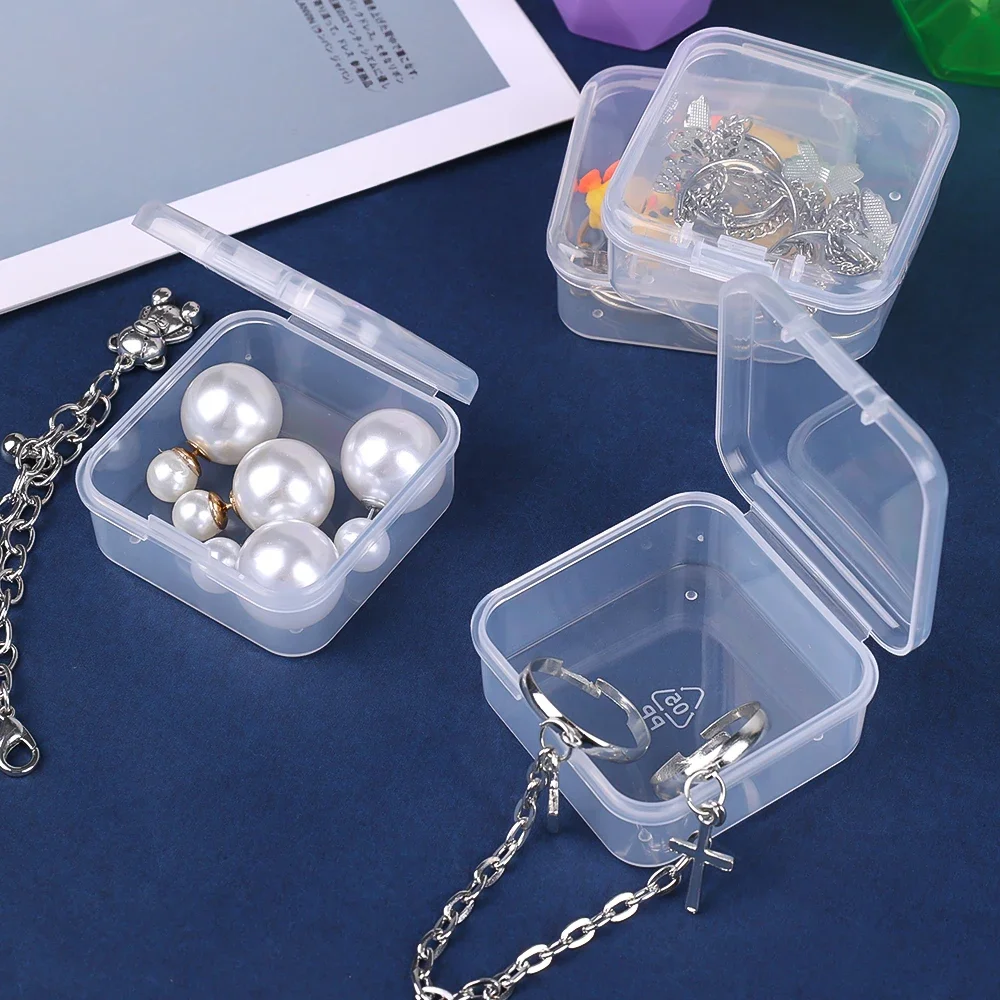 6PCS Mini Storage Box Transparent Square Plastic Box Earrings Jewelry Packaging Storage Small Square Box Jewelry Organizer