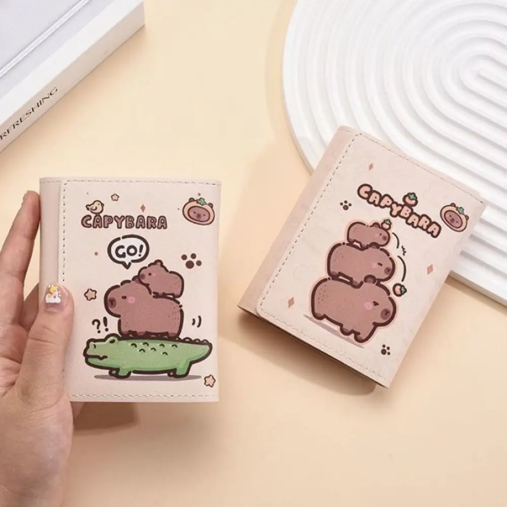 

Cute PU Leather Capybara Wallet Cartoon Large Capacity Coin Purse Portable Foldable Photo Card Bag for Women