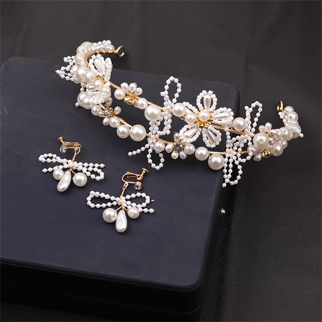 Bridal headdress accessories, wedding dress, fairy beauty three-piece suit, Korean wedding princess pair, hair clip Pearls