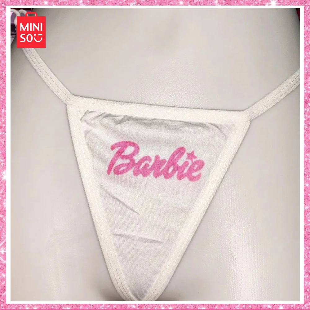 

2023 Miniso Barbie Princess New Sweet Y2K Alphabet Printing Low Waist Sexy Lace Thong Panties Halloween Christmas Girl Gift