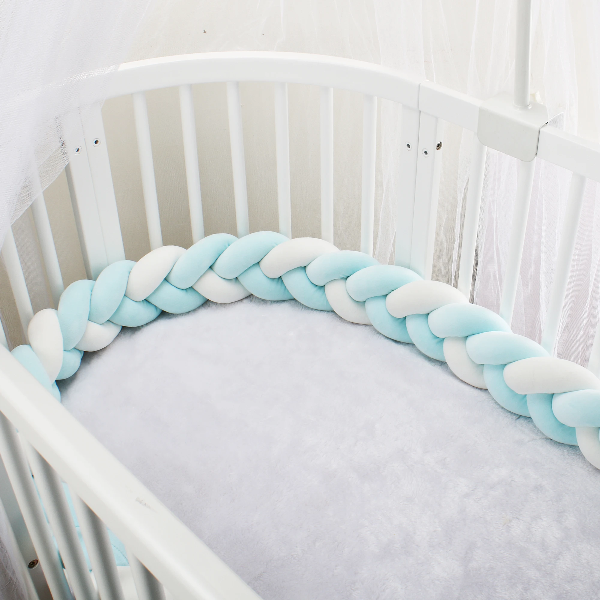 300cm Baby Bed Bumper Knotted Three-Strand Braided Crib Anti-Collision Bed Surround Newborns Bumper Circumference Protector