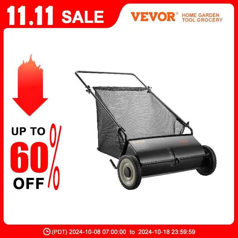 VEVOR Push Lawn Sweeper 26-inch Leaf & Grass Collector Heavy Duty Thickened Steel Durable w/Large Capacity Collection Hopper Bag