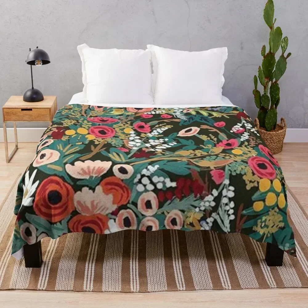 

Black Colorful Floral Throw Blanket Multi Use Warm Blanket for Living Room Bedroom