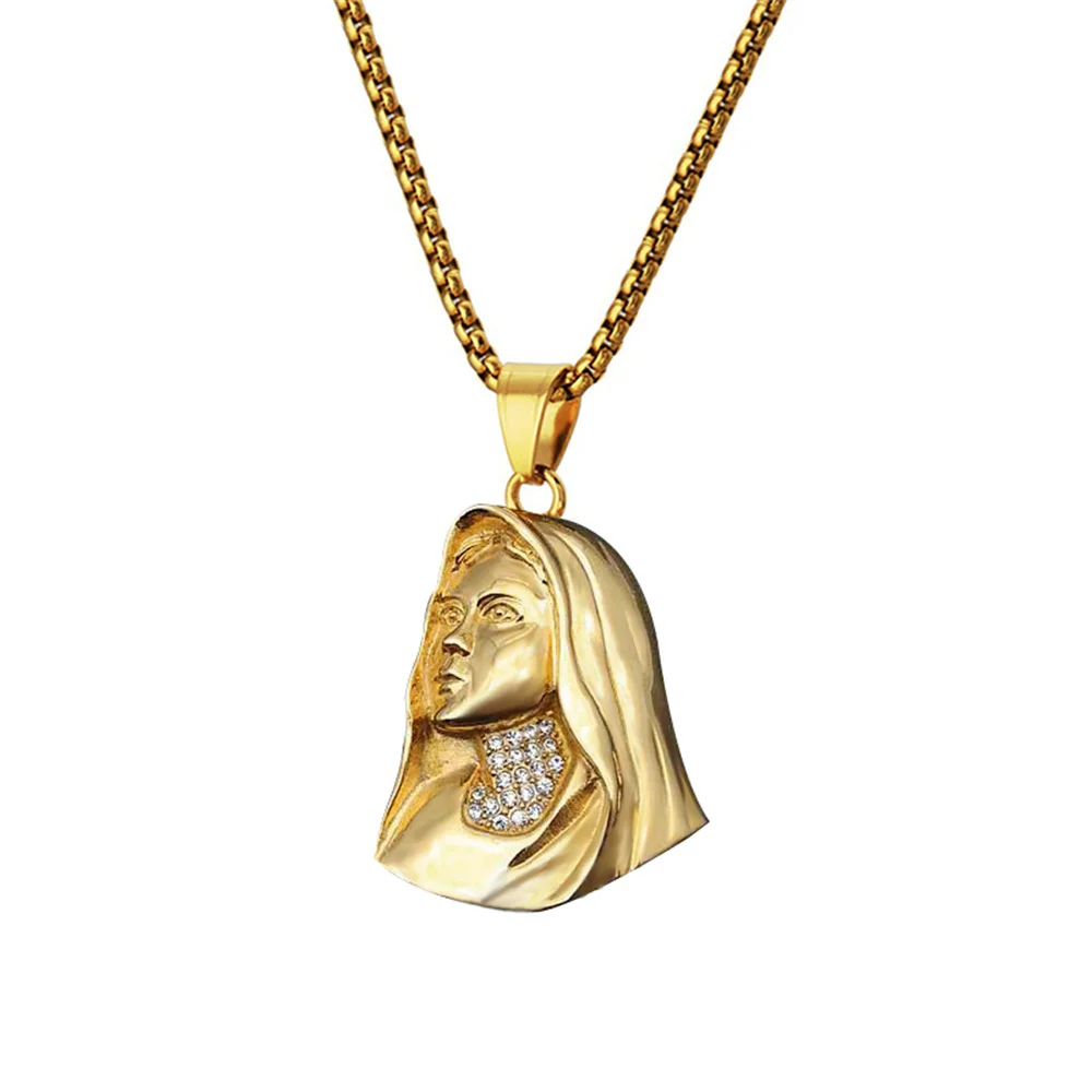 

Religious Virgin Mary Pendant Female Gold Color Stainless Steel Madonna Head Necklace for Women Religion Fashion Jewelry Gift