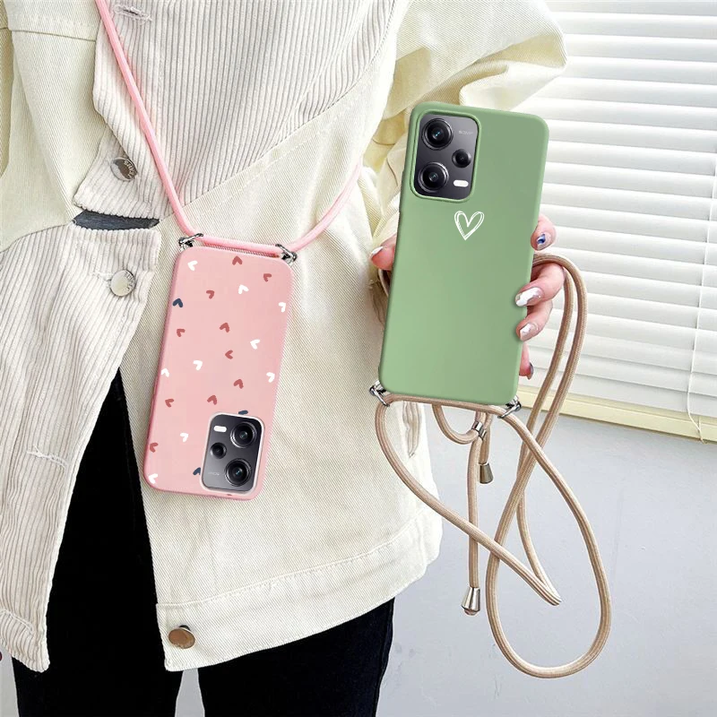 

For Xiaomi Redmi Note 12 5G Global Case For Xiaomi Redmi Note 12 Pro Plus Strap Chain Lanyard Heart Case For Redmi Note12 4G