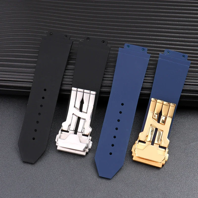 26*19mm Silicone Rubber Watchband Applicable for Hublot BIG BANG Black Men Strap With Butterfly Buckle Tools Watch Accessories