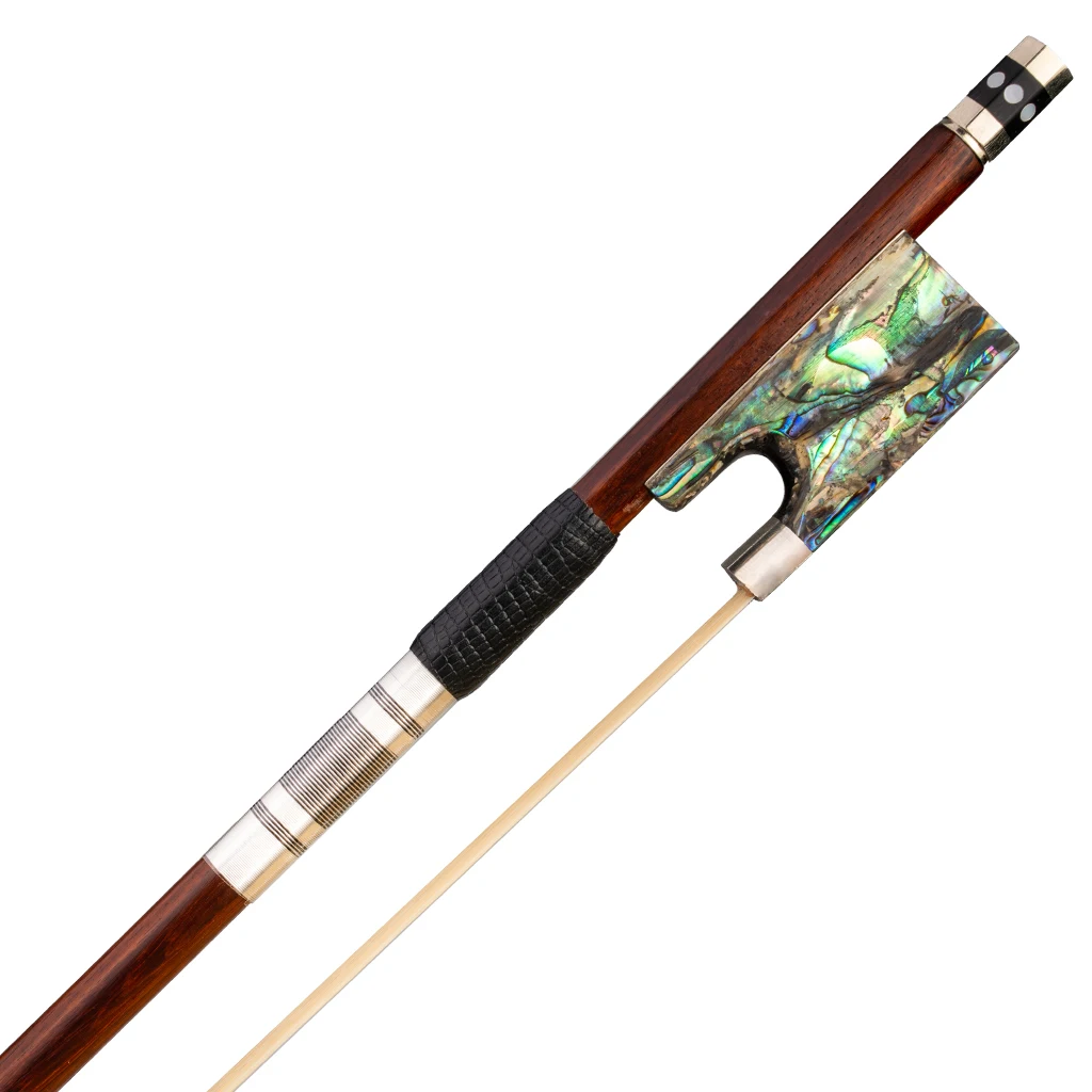 Mugig Adavanced IPE Violin Bow Straight Stick Lizard Skin Grip Mongolian Horsehair Abalone Shell Frog Fully Nickel-lined