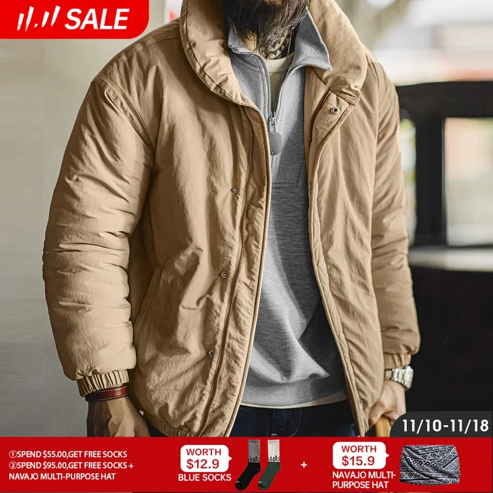 

Maden Retro Khaki Stand-up Collar Cotton-padded Coat Thickened Warm Puffy Jacket with Zipper for Men's Fall and Winter Outerwear