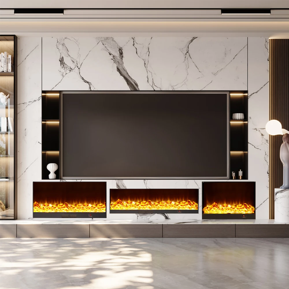 Home Indoor Modern Intelligent Decorative Electric Fireplace Insert Built-In Wall-Mounted Heater LED Flame English 260-320 ft - view 6