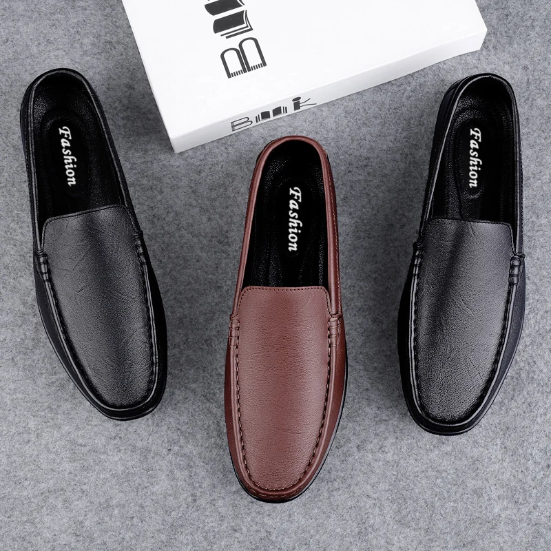 Men Leather Loafers outdoor fashion Non Slip Walking Flats Breathable Outdoor Slip on Casual Shoes for Male Antiskid Footwear