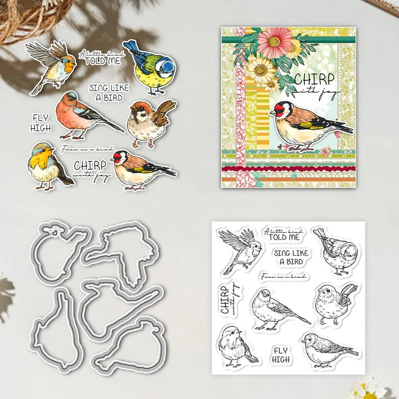 Suncraft Cute Fatty Sparrow Birds Cutting Dies Clear Stamp DIY Scrapbooking Metal Dies Silicone Stamp For Card Crafts Decor