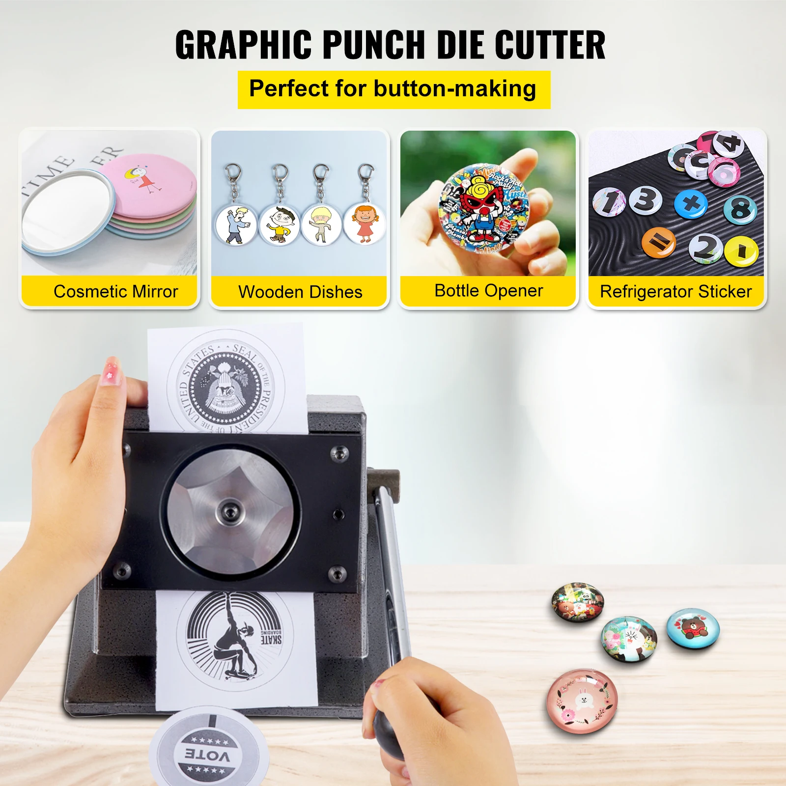 VEVOR 32/44/75MM Manual Round Badge Paper Circle Cutter DIY Circular Graphic Punch Die Cutting Tool for Button Making Machine