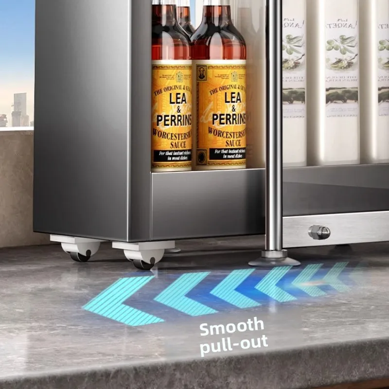 Multi-Layer Pull-Out Kitchen Spice Rack Narrow Countertop Organizer with Smooth Glide Suction Cup Anti-Slip Storage Shelf