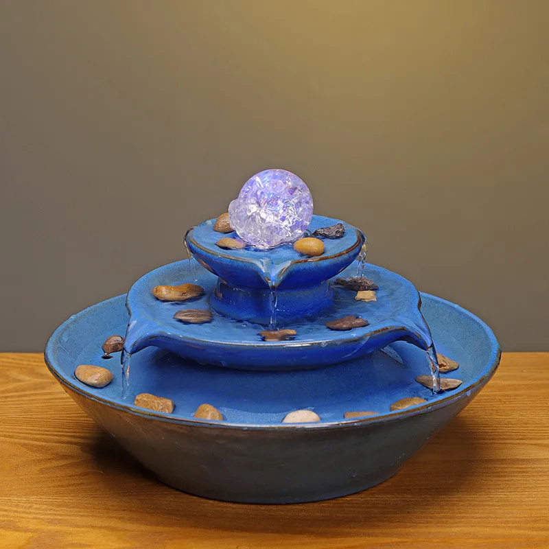 Ceramic circulation flowing water fish tank fountain fortune ornaments desktop living room office housewarming new home opening