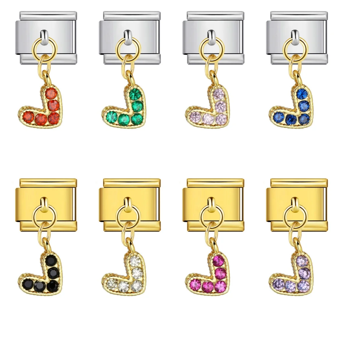 Y2k Bunter Herz-Anhänger mit CZ-Steinchen, Modischer Italienischer Charm-Anhänger, Passend für 9mm Edelstahl-Armbänder, DIY-Schmuckherstellung – Detail 3