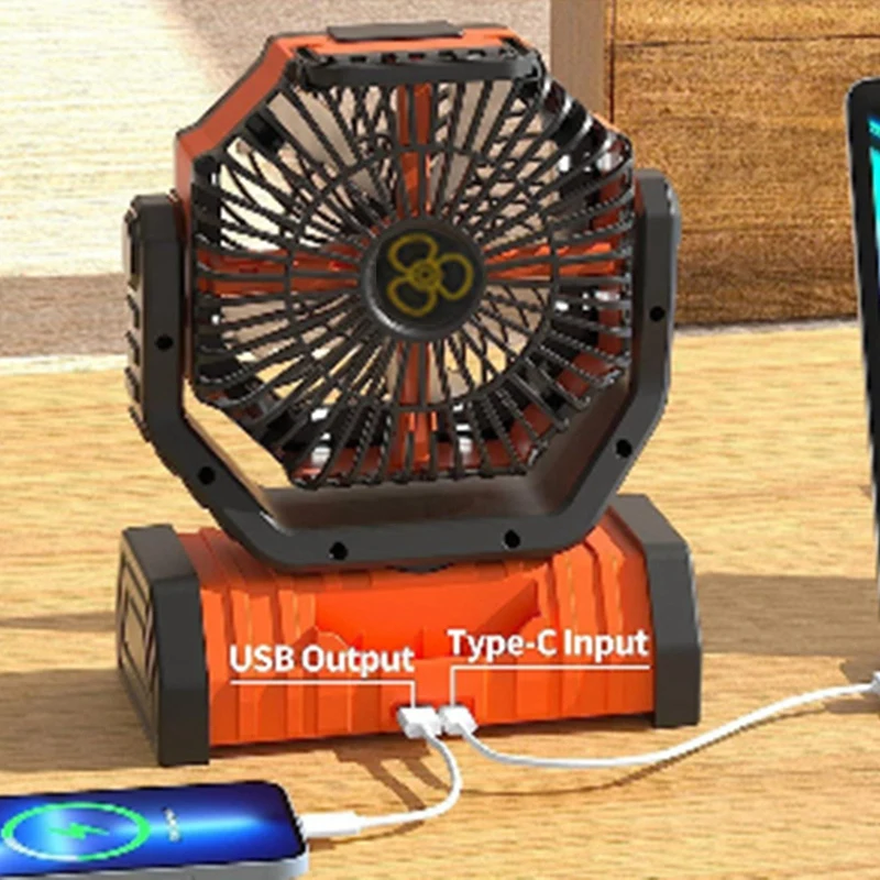 ABDJ-10000Mah Battery Fan Rechargeable With Hook&Bright LED Light Remote Control Timer Auto Oscillation Cordless Fan