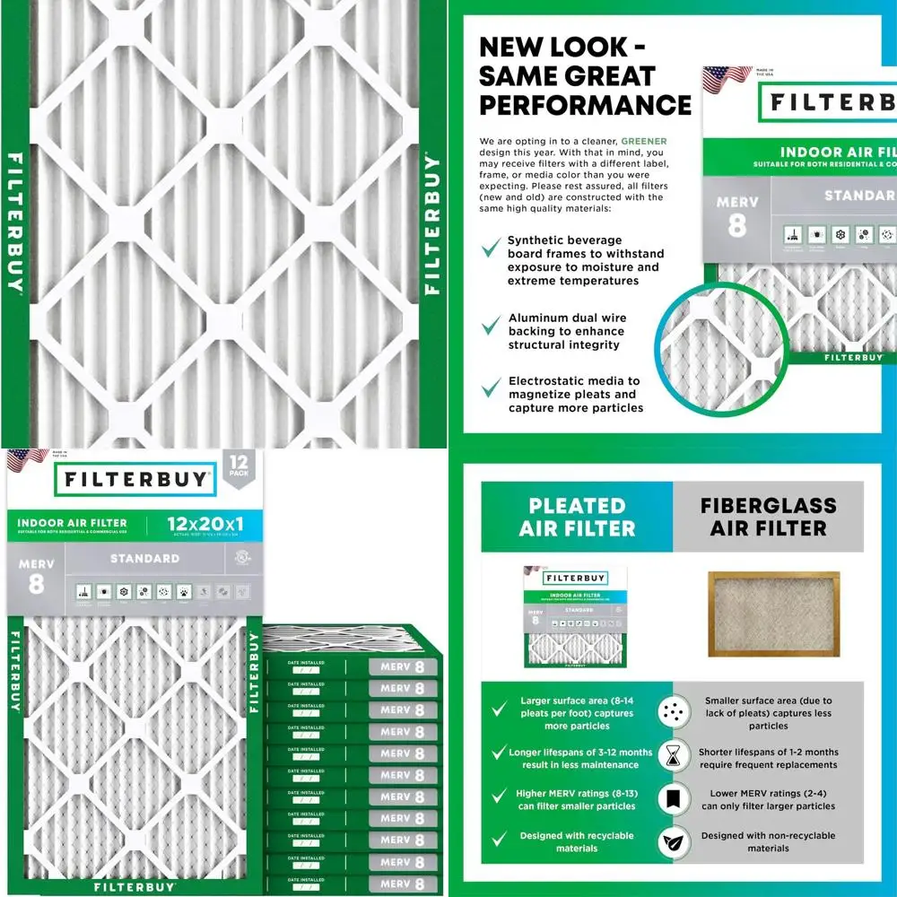 

12x20x1 MERV 8 Pleated Air Filters, 12-Pack, Dust & Allergy Protection, USA Made, Actual 11.5x19.5x0.75