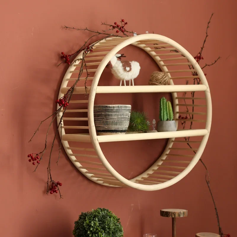 Round Wall Hanging Storage Rack Thickened Wood Multi-functional Items Display Frame Living Room Wall Decoration