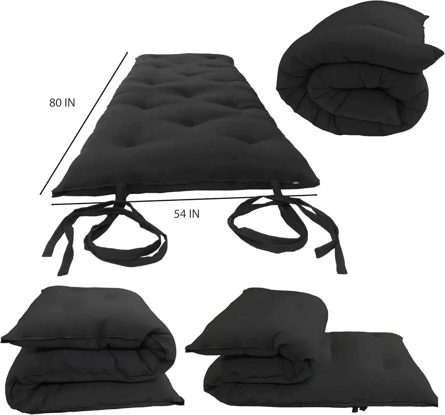 Furniture Full Size Black Traditional Japanese Floor Futon Mattresses 80 x 54 x 3,Cotton Cushion Mats, Yoga, Meditation