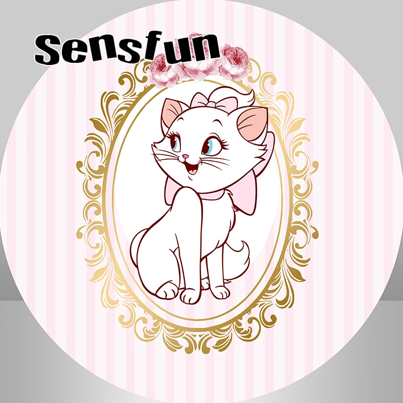 Disney Marie แมวรอบฉากหลังสีชมพูสาวทารกแรกเกิดอาบน้ำ1st วันเกิดวงกลมพื้นหลังสำหรับ Photo Studio